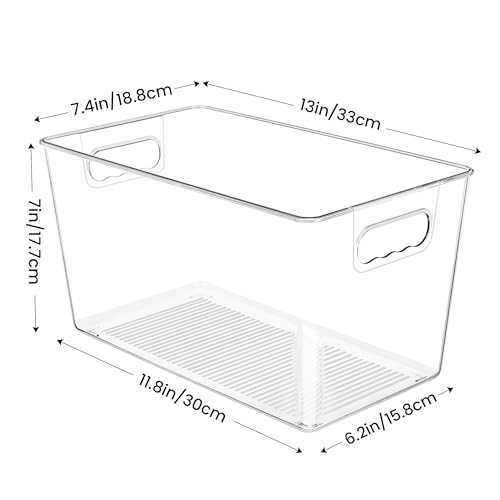 YIHONG 10 Pack XL Clear Storage Bins with Handles - 13"L x 7.4"W x 7"H Pantry Organizer