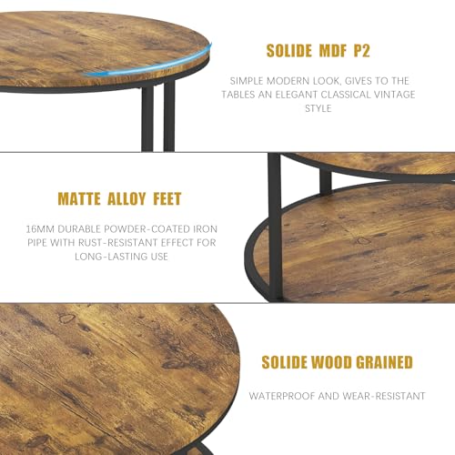 NSdirect Small Round Coffee Table 27.6-Inch 2-Tier Rustic Wood Home Furniture Brown Variation