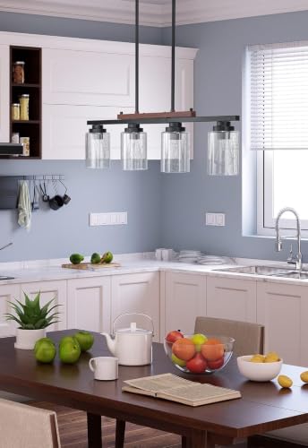 Amico 4-Light Seeded Glass Kitchen Island Chandelier - Modern Farmhouse Pendant Lighting