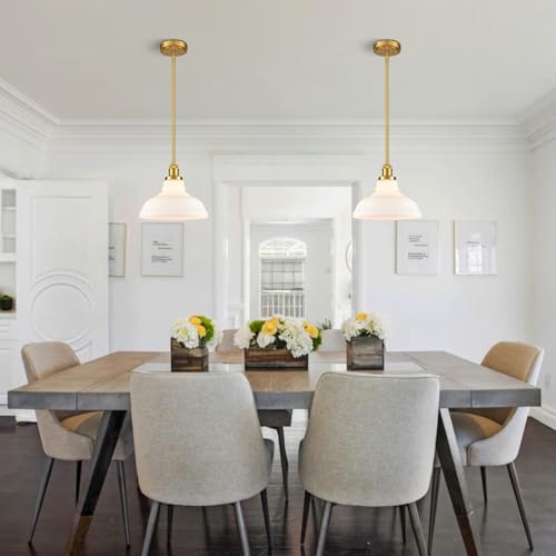 HOLKIRT Modern Gold Pendant Light with Brass/Opal Glass Dome, Adjustable Height