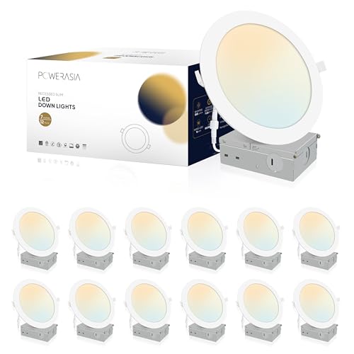 POWERASIA 12 Pack 7 Inch LED Recessed Light Fixtures - Dimmable Canless Wafer, White, 5CCT