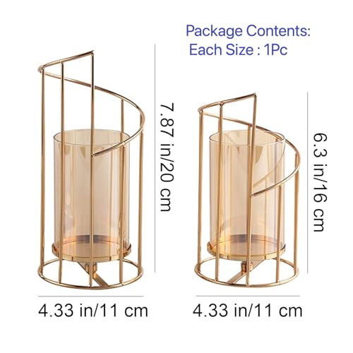 Wonder Decors 2 Pack Spiral Metal Candle Holders with Amber Glass Cylinders - Wedding & Home Decor