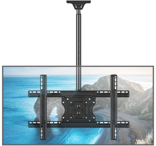 Ceiling TV Mount for 40-75 Inch Flat Curved Screens - Height 60.6 Inches, Heavy Duty Adjustable Ceiling Bracket with 360° Rotation