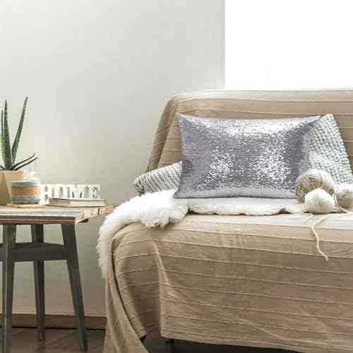 12X20 in Glitter Sequin Throw Pillow Cover Sham Case Cushion Covers Pattern Zipper Pillowslip Pillowcase for Bed Room Sofa Couch Chair Back Seat