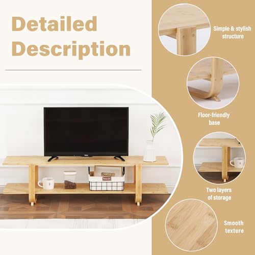 Welnow 2 Tiers Wood TV Stand for 65 Inch Flat Screen Media Console