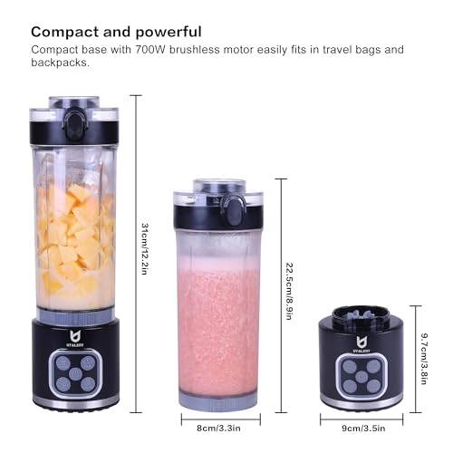 UTALENT Cordless Portable Blender 700W - Ice Crush, 25oz, 4 Modes, USB Rechargeable