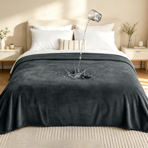 LOOBANI Waterproof Queen Bed Blanket Gray 80x80 Inches - Double-Sided Cozy & Leak-Proof