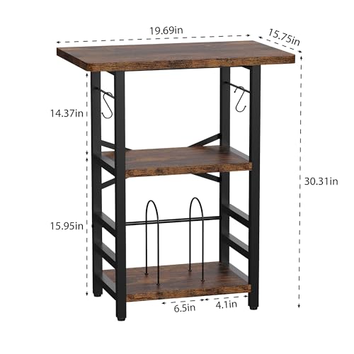 Record Player Stand with Vinyl Storage and Extended Desktop - Rustic Brown
