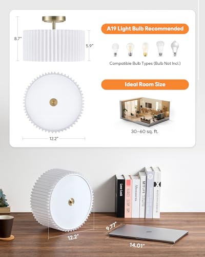 VONLUCE 12.2" Semi Flush Mount Ceiling Light, 2-Light Drum Light