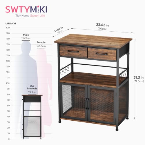 Espresso Coffee Bar Cabinet with Drawer & Hooks - 23.62x14.96x31.3 inches