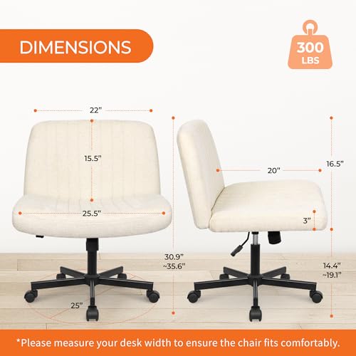 Orange Factory Criss Cross Chair Beige Wheel Wide Fabric Vanity Seat Adjustable & Swivel