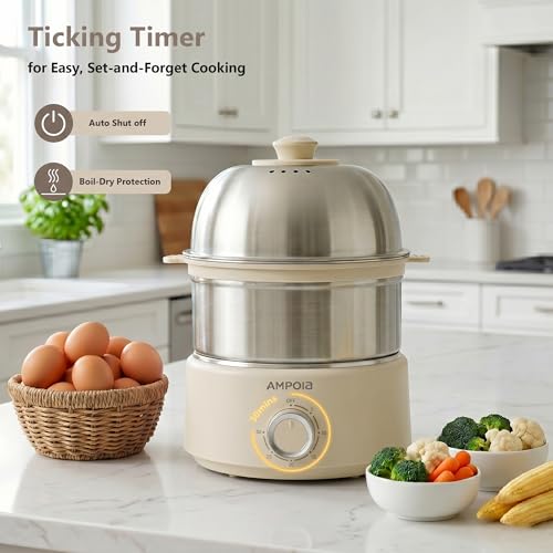 Beige 14 Eggs Electric Egg Cooker 350W Rapid Steamer with Timer & Auto Shut-Off
