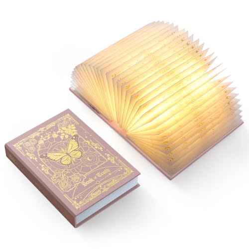 Pink Folding Book Lamp - Book Lover Gift, Bookshelf Light, Paper Lamp with Adjustable Modes