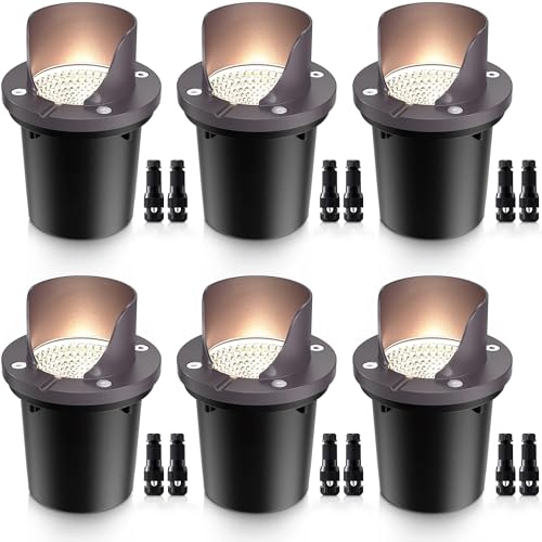 SUNVIE 6-Pack 12W 3000K LED Landscape Well Lights - Shield Top, Low Voltage
