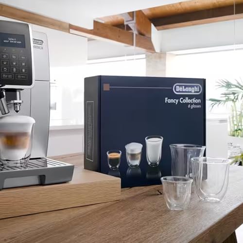 DeLonghi Glass Coffee Set - 6 Mixed Double Wall Borosilicate Glasses - Espresso, Cappuccino, Latte Macchiato
