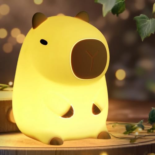 Capybara Night Light,Cute Silicone Squishy LED Animal Lamp,Dimmable Nursery Nightlight,Rechargeable Bedside Table Lamp with Touch Control,Xmas Birthday Gifts for Toddler,Breastfeeding