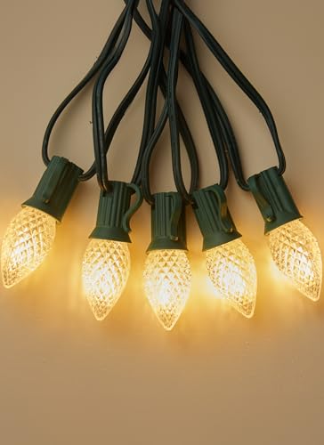 Brightown Outdoor C7 LED Christmas Lights 100ft Warm White with Spare Bulbs