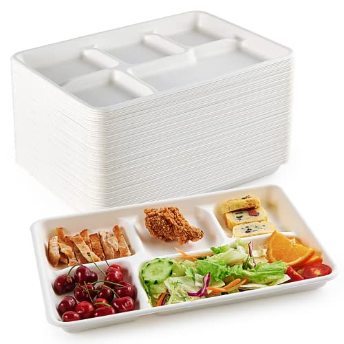 ECOLipak 12.5 x 8.6 Inch Compostable 5-Compartment Paper Plates 100 Pack