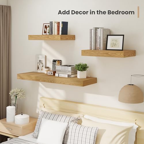Deep Floating Wall Shelves Set of 2 - 36 x 12 Inches Oak Finish