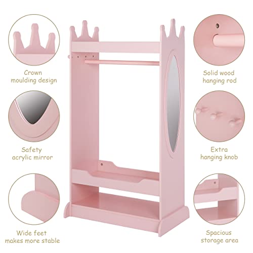 Kids Pink Dress Up Storage Closet with Crown Top & Mirror - Toddler Wardrobe