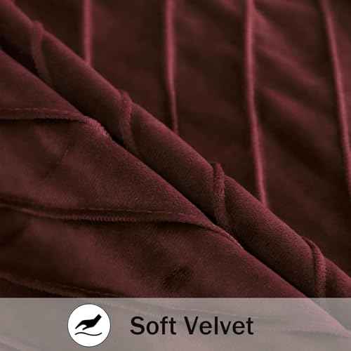 Tosleo Burgundy Velvet Throw Pillow Covers 24x24 inch Pack of 2 with Gold Leather Decorative Couch Pillow Cover Luxury Modern Pillowcases for Living Room Bedroom Sofa Cushion Bed