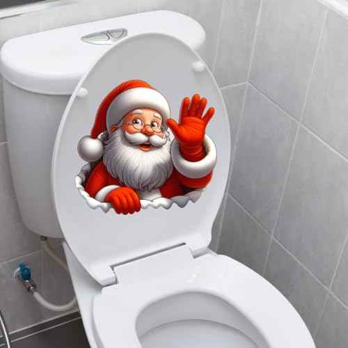 Christmas Toilet Sticker Funny Christmas Santa Claus Snowman Elf Toilet Seat Cover Decoration Waterproof Toilet Seat Lid Decal Bathroom Wall Sticker (Smile Santa Claus)