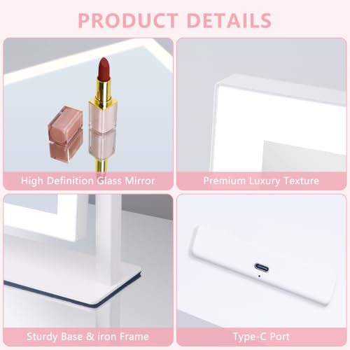 White Lighted Vanity Mirror 16.7x13.2 inch with 3 Color Modes & Dimmable Lights