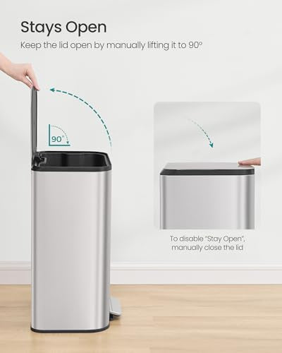 SONGMICS 13-Gallon Kitchen Trash Can Stainless Steel Soft Close - Metallic Silver