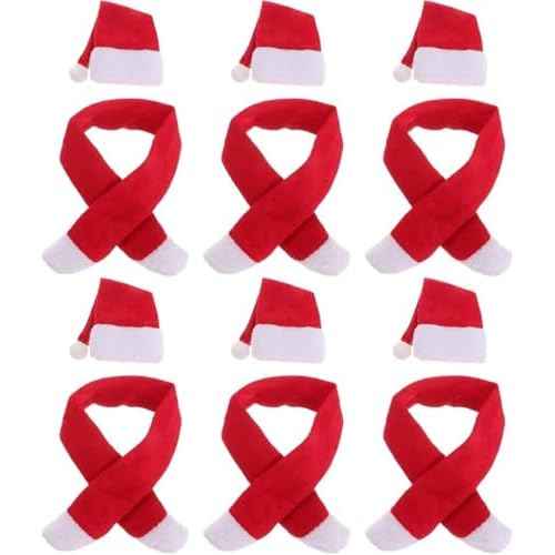 12PCS Mini Santa Hat Scarf Set - Small Christmas Wine Bottle Cover & Hat Scarf for Xmas Bottle Cover Home Decor