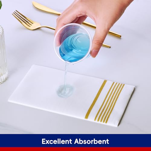 600 Gold Disposable 3 Ply Paper Dinner Napkins, Guest Hand Towels