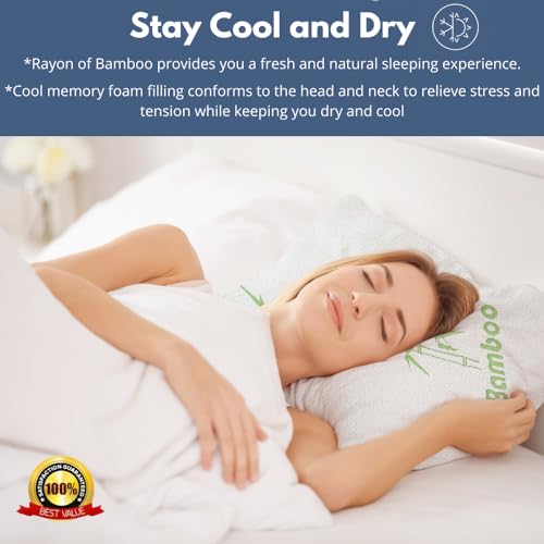 DreamField Linen Bamboo Rayon Standard Set of 2 Adjustable Shredded Memory Foam Sleeping Pillows 26x20"