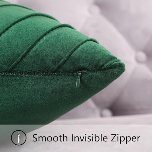 Dark Green Velvet Pillow Covers 20x20 Inch Pack of 2 with Gold Accents - Tosleo