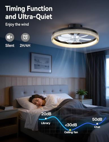 AKOFUN 18'' Black Dots Ceiling Fan with Lights & Remote, Dimmable LED, Low Profile Flush Mount