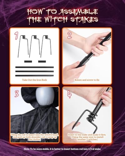 3PCS 5.6FT Halloween Decorations Outdoor Decor Witches Yard Holding