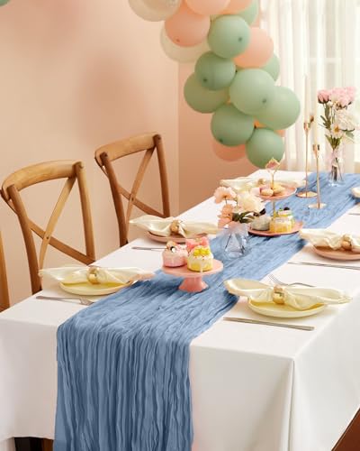 Pureegg 2 Pack Dusty Blue Cheesecloth Table Runner 120 Inch for Wedding & Event Decor