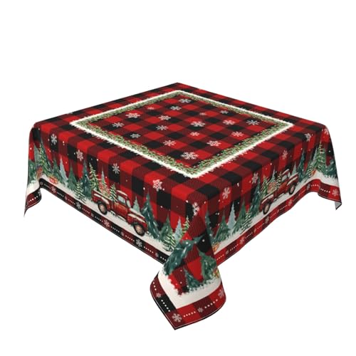 Robvobe Christmas Plaid Square Tablecloth 54X54 Inch Red Truck Xmas