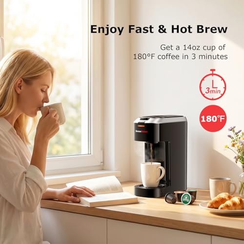 Single Serve Coffee Maker with K Cup Pod Compatibility, 6-14oz Brew Size