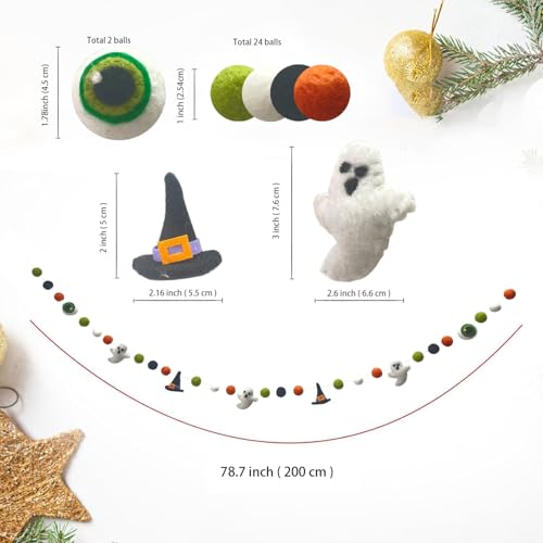 Halloween Felt Garlands Ghost Halloweens Garland Felts Balls Decorations Fall Pom Pom Garlands Halloween Banner Indoor Holiday Felts Garlans for Hallo ween Thanksgiving Fall Home Decor