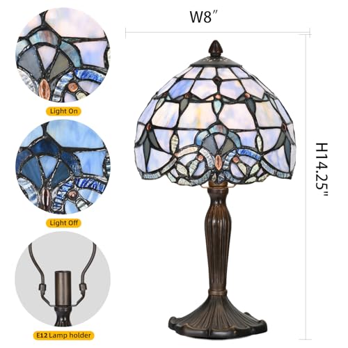 Small Blue Baroque Tiffany Table Lamp - Handcrafted Stained Glass Accent