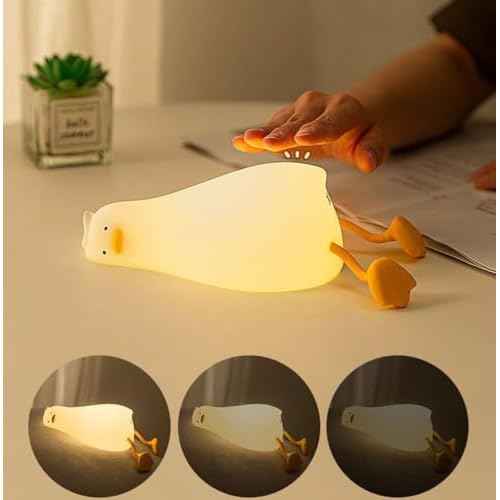 Duck Night Light Silicone, Lying Flat Duck Night Lamp, Kids Room Decor Atmosphere Night Light, Baby Nursing Bedside Touch Lamp£¬Rechargeable and Dimmable LED Light, Cute Christmas Gift.