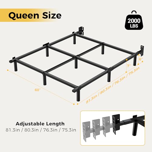 Awesofurni Queen Bed Frame with 9 Legs, 7 Inch Heavy Duty Metal Support, Black, Adjustable Length