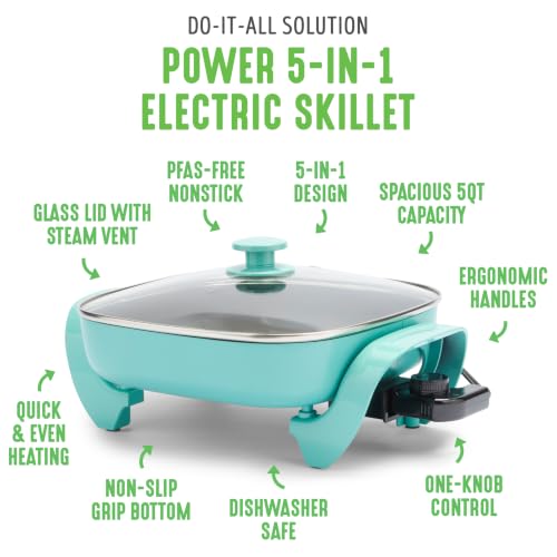 Electric Skillet 12 Inch 5QT Nonstick Cooking Pan - Turquoise