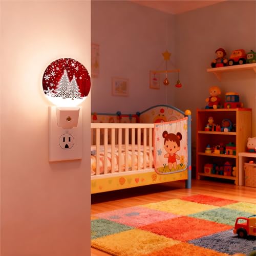 Mugod Red Christmas Nightlight with Dusk-to-Dawn Sensor - Coffee Beans & Snowflakes Plug-in Wall Light, 0.5W, Sleep-Friendly Christmas Decor (1.14"D x 2.95"W x 4.95"H)