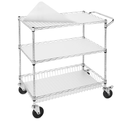 Heavy Duty 3-Tier Rolling Cart with Metal Wire Shelves & Locking Casters
