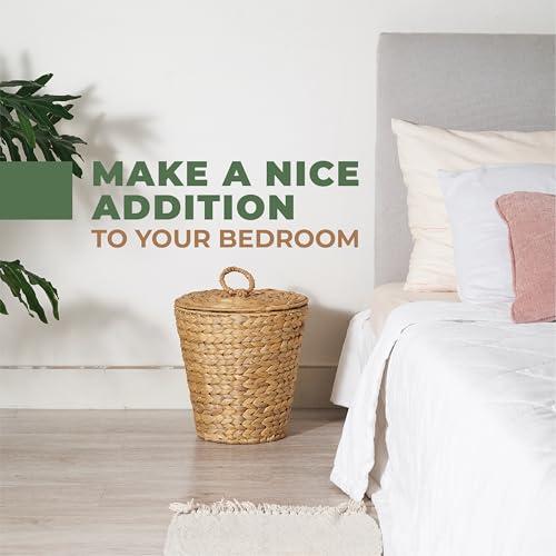 84ECO Water Hyacinth Wicker Trash Can with Lid and Liner - 3 Gallon Waste Basket for Bathroom, Kitchen, Bedroom
