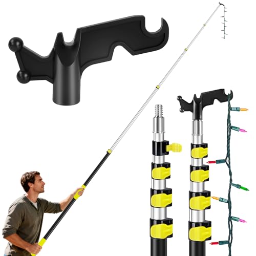 UQM 18 Ft Telescopic Extension Pole with Hook for Christmas Lights and Decorations