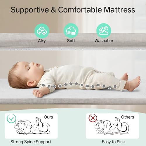 Baby Bassinet Bedside Sleeper with 5-Position Height Adjustment - All-Mesh Wall, Space-Saving Crib - Beige (Variation of THIS listing)