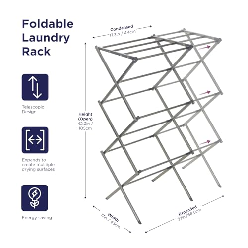 Silver 3-Tier Collapsible Metal Laundry Drying Rack - Space Saving & Heavy Duty