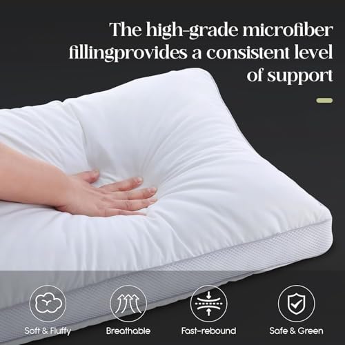 Queen Size Goose Down Bed Pillows Set of 2 White Hotel Collection for Sleep - Gusseted Support