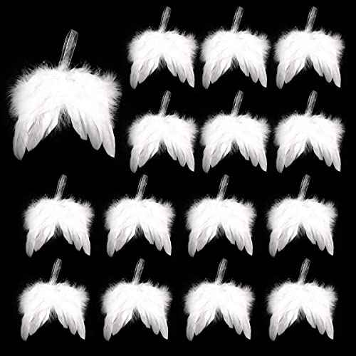 15PCS Angel Feather Wings Ornament White Angel Wing Ornament for Crafts Christmas Tree Mini Hanging Angel Wings Ornament for Christmas Tree Decor Weeding Party (15, White)